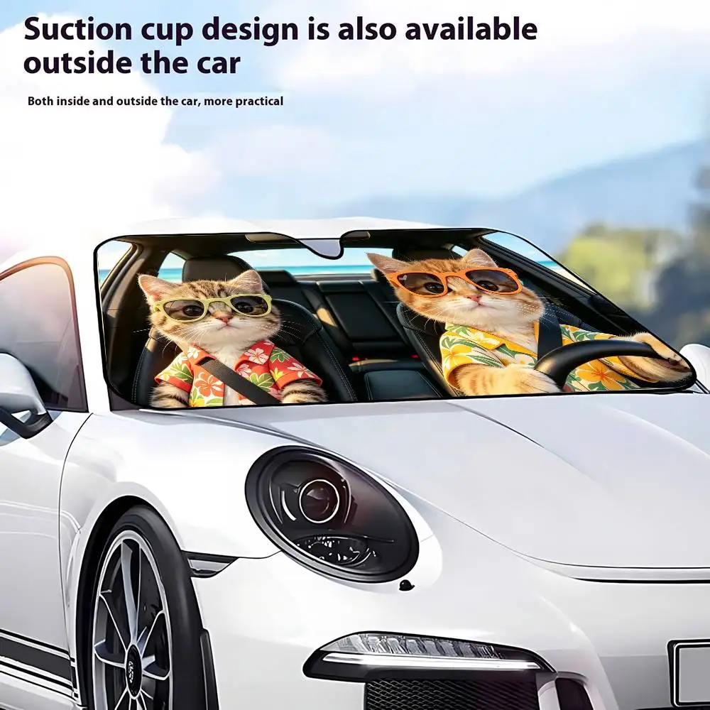 Funny Cat Drive Car SunShade Windshield Funny Sun Shade Foldable UV Ray Sun Visor Protector Sunshade For Front Window view 3