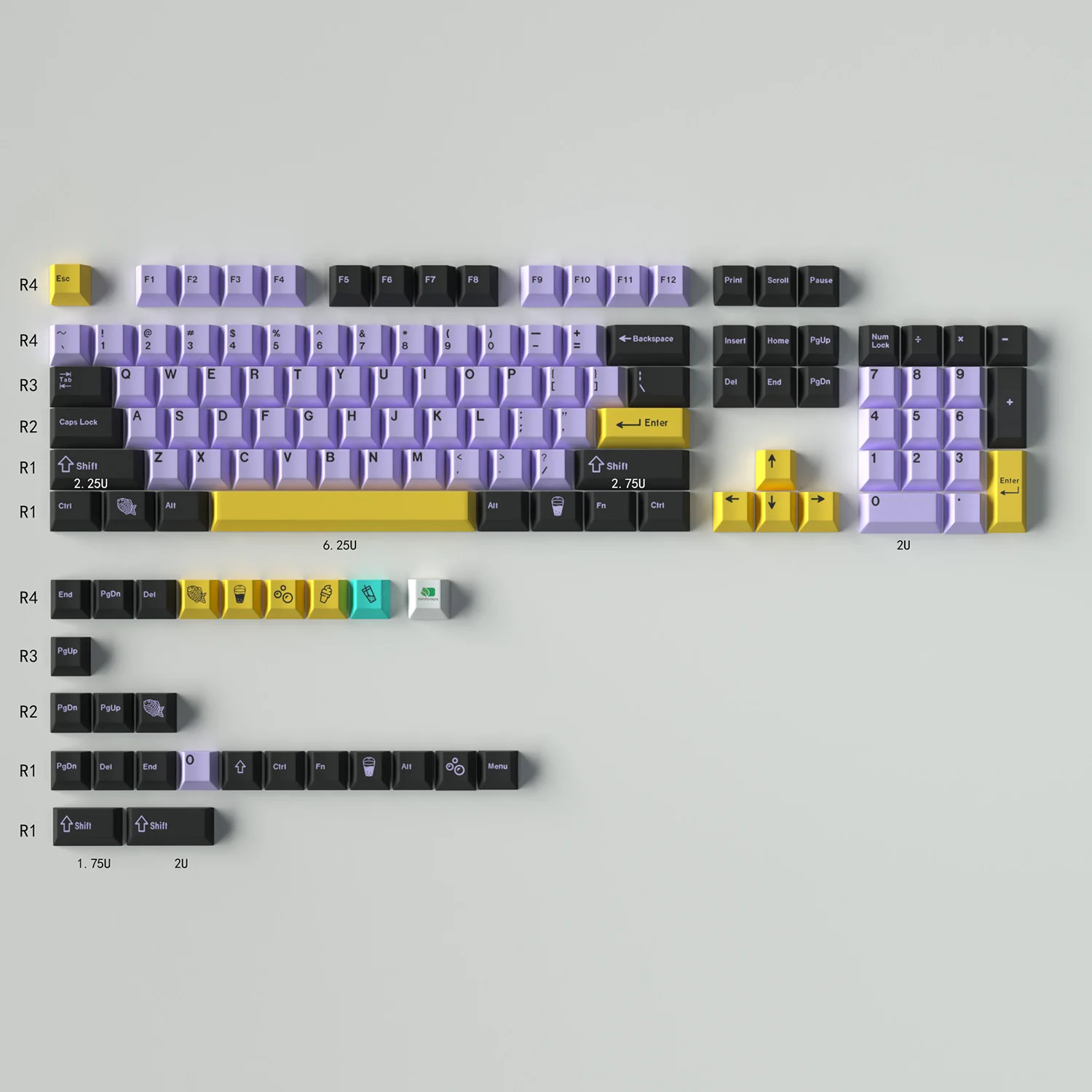 

keycaps purple original height PBT heat sublimation large full set of mechanical keyboard caps 64/87