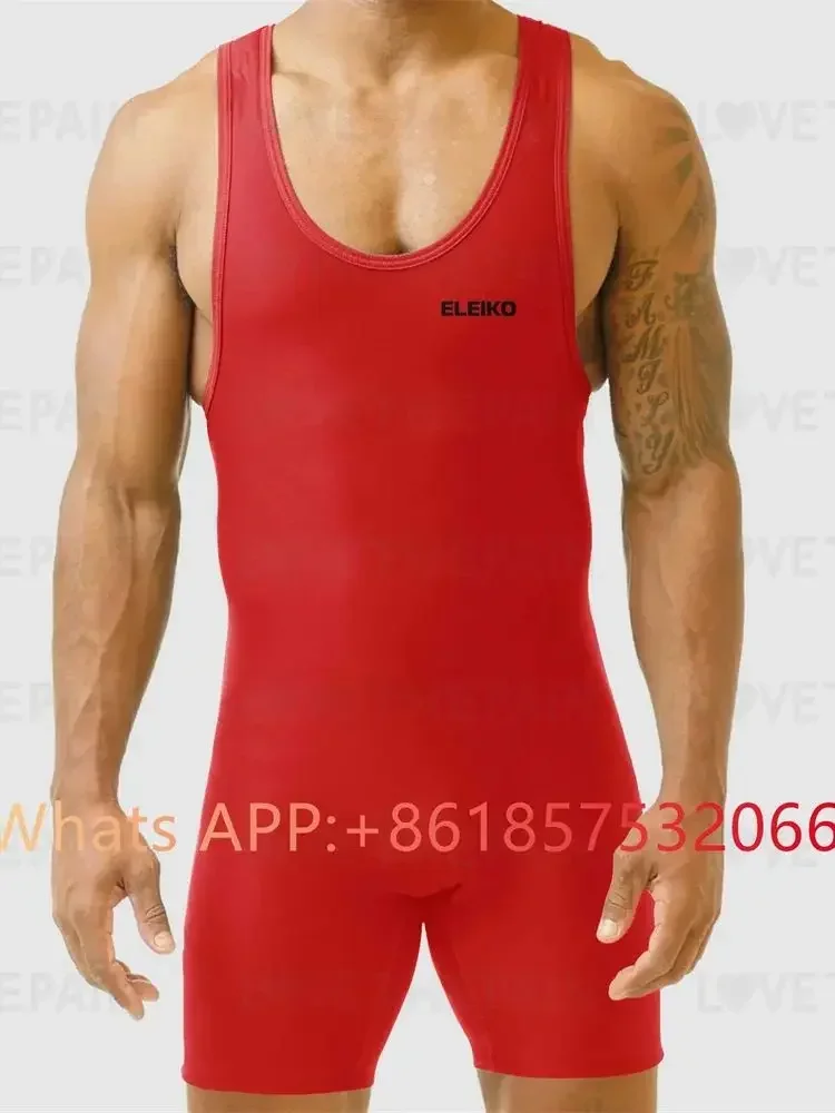AliExpress NONE 2024 Men's Wrestling Singlet Suit Sleeveless Boxing One piece Bodysuit Tummy Control Wear GYM Iron Triathlon PowerLifting Outfit