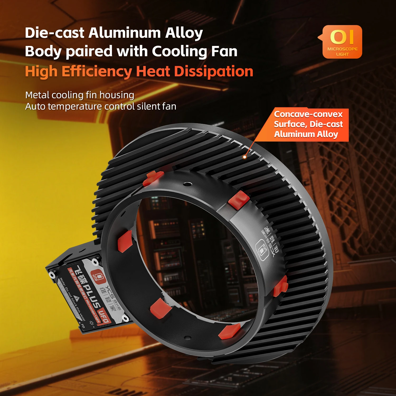 YCS Flying Saucer Plus 280 LED Shadowless Microscope Ring Light 45000Lux Active Cooling Stepless Dimming for Phone PCB Repair