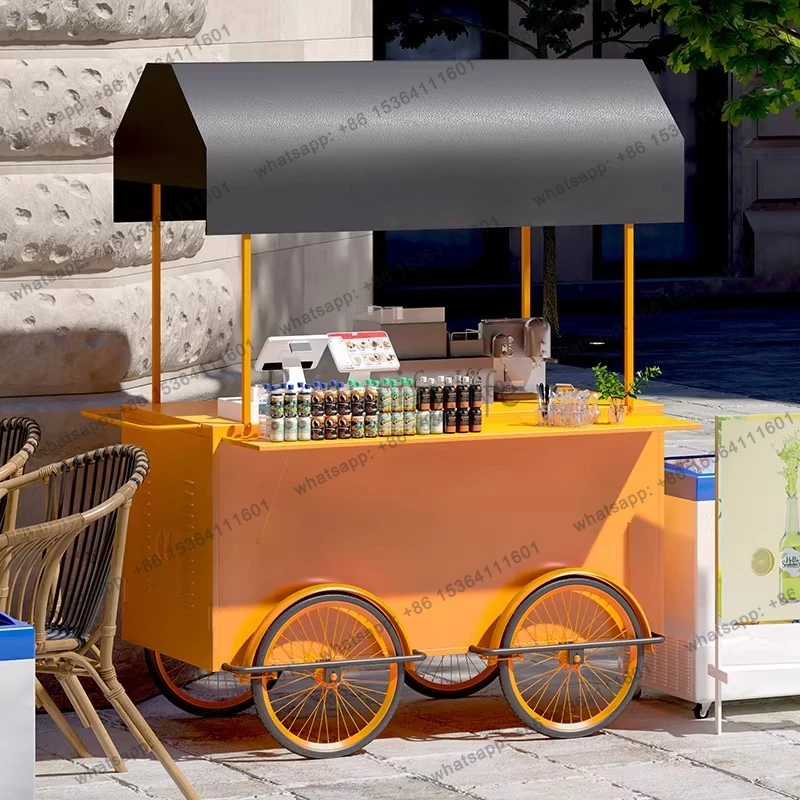 Outdoor Market Trolley Mobile Stretchable Food Cart Fruit Drink Snack Cart