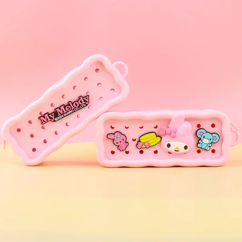 DIY Cute Kuromi Silicone Hole Pen Bag Student Large Capacity Stationery Bag Pencil Bag Simple Stationery Storage Silicone