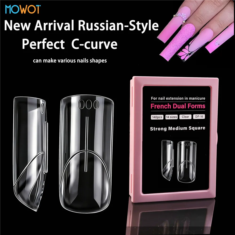 

MOWOT 140pcs Square Almond Nail Dual Forms with Inner French Line Acrylic Gel Nails Extension System Tips for French Nail Molds