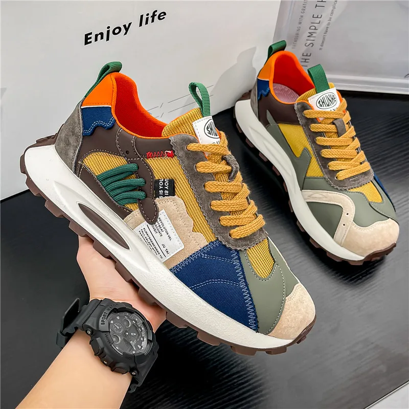 

Mens Fashion Multicolor Lace-Up Platform Sneakers Low-Top Non Slip Round Toe Casual Chunky Sports Shoes Man Tennis Wedge Trainer