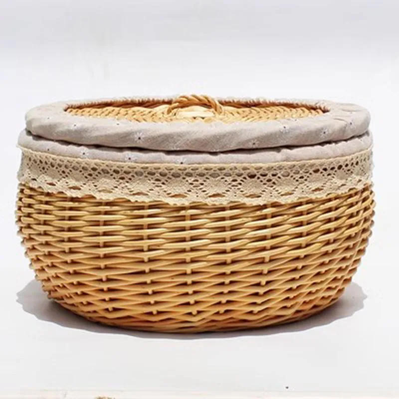 

Handmade Storage Box Woven Baskets Picnic Rattan Basket Wicker Small Woven Storage Bin Handwoven Basket With Lid