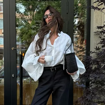 Fashion White Shirts Women Long Sleeve Oversize Blouse 2025 New Spring Summer Basic Tops Cotton Chic Shirt for Women 4