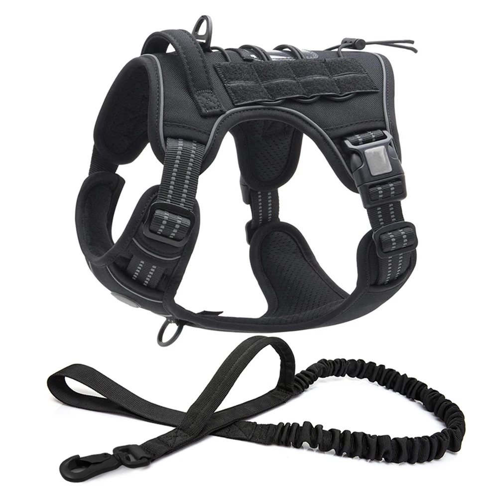 Reflective Tactical Harness For Large Small Dogs Training Vest Leash Pet Harness And Leash Set For Dog Outdoor Adjustable Padded
