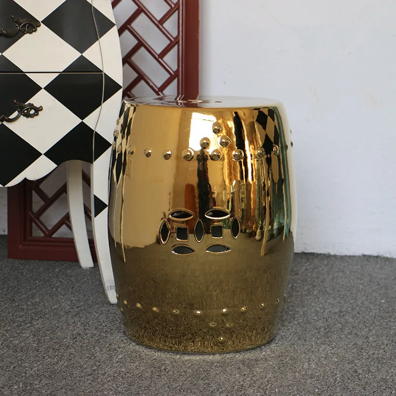 Jingdezhen Ceramic Stool Hand Painted Antique gold and silver Octagonal Stool Outdoor Balcony Bathroom Stool Porcelain Stool