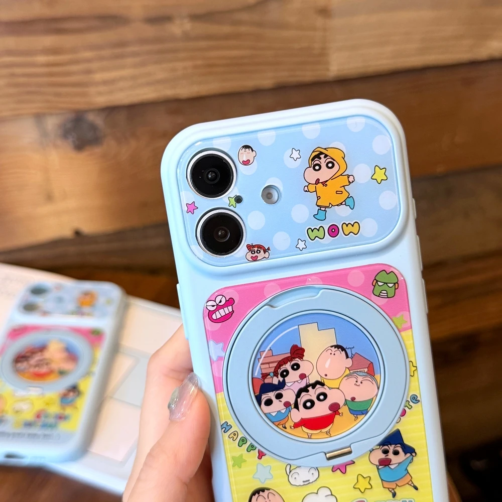 Cute Cartoon Japan Anime Crayon Shin-chan 360°Rotation Stand Phone Case For iPhone 17 16 15 14 13 Pro Max With Ring Holder Cover view 4