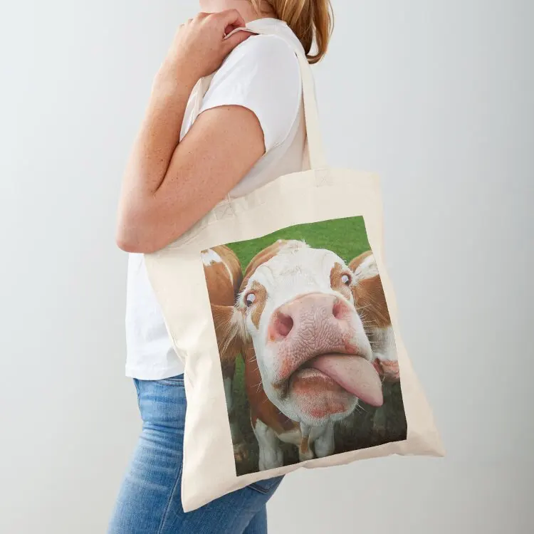

Cow Lover Funny Face Milk Pet Cute Animals Gifts with Tongue licking Tote Bag Lady bags tote bag women cloth bag woman