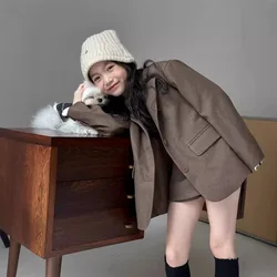 Childrens Sets Autumn Girl Easy Loose Coat Skirt Shorts Two Pieces Fashionable Suit Trend 2026 Simple Clothing Solid
