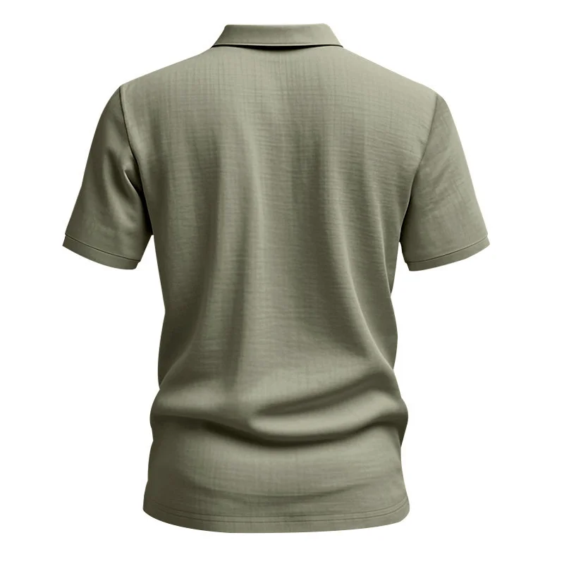 Hochwertiges Leinen-Poloshirt mit kurzen Ärmeln für Herren, lässig, locker, bequem, Sommer-T-Shirt mit Knopfverschluss und Umlegekragen. – Detail 14