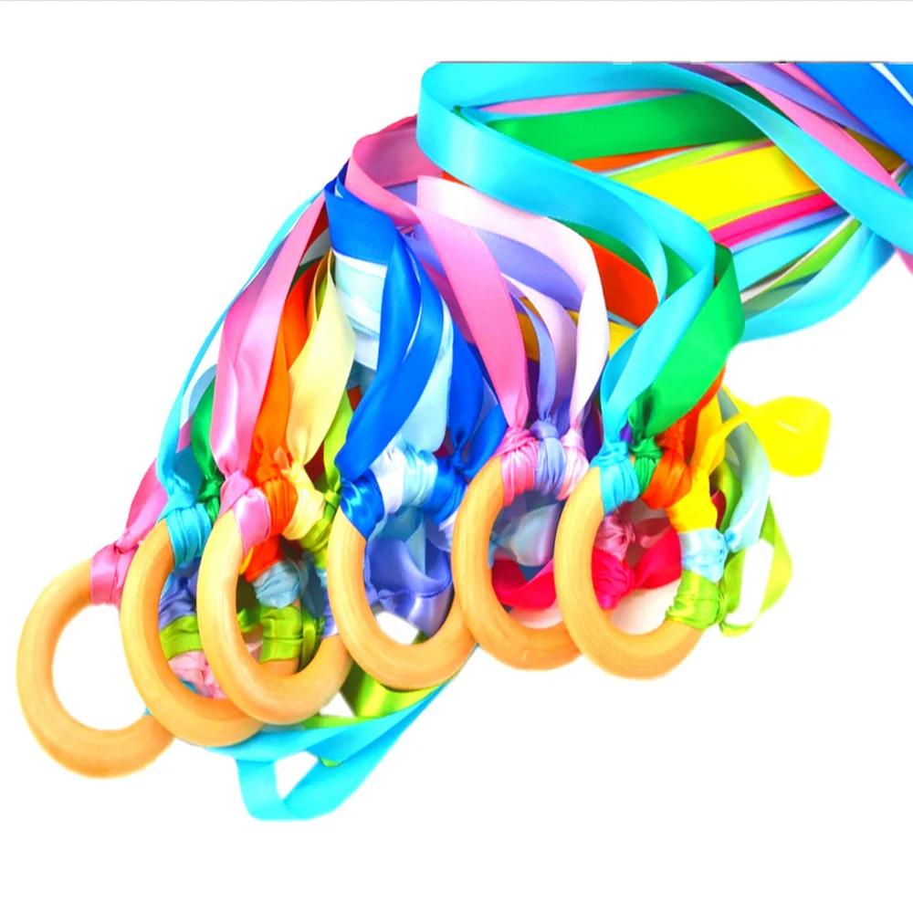 Montessori Style Sensory Toy BPA-free rainbow Baby Ribbon Ring Newborns Upwards Develop Colour Recognition Sensory Toy