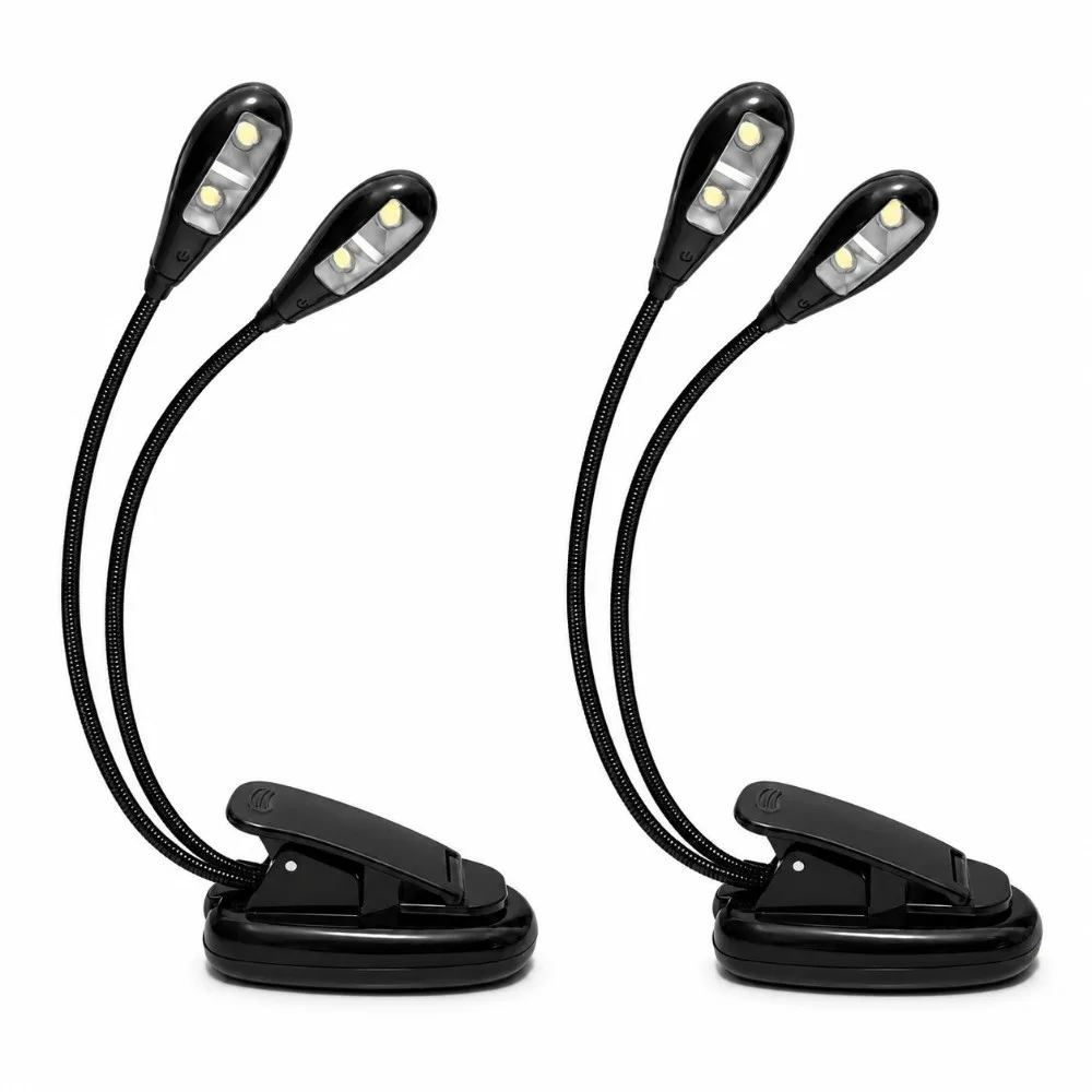 2 Pack Dual Arms Book Light USB Battery Operated 4 Brightness Levels Music Stand Light Clip On Design Adjustable