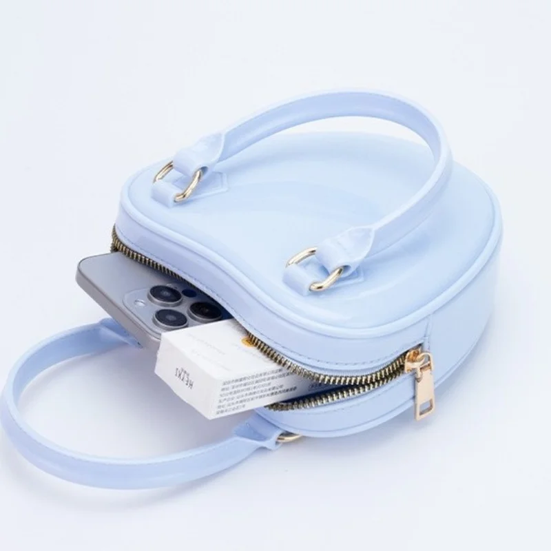 Simple PVC Mini Peach Heart Crossbody Shoulder Bags Summer Chain Women Top Handle Bags Fashion Jelly Handbags for Party Evening