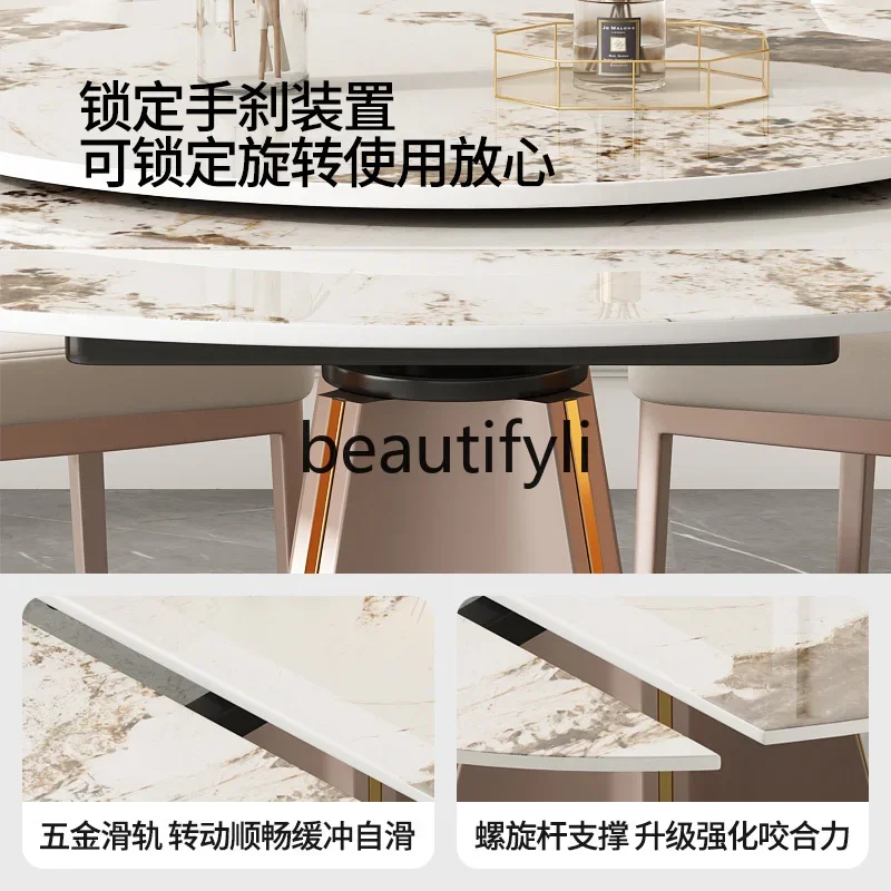 Slate dining table Italian light luxury household rotating retractable multi-functional folding variable round table