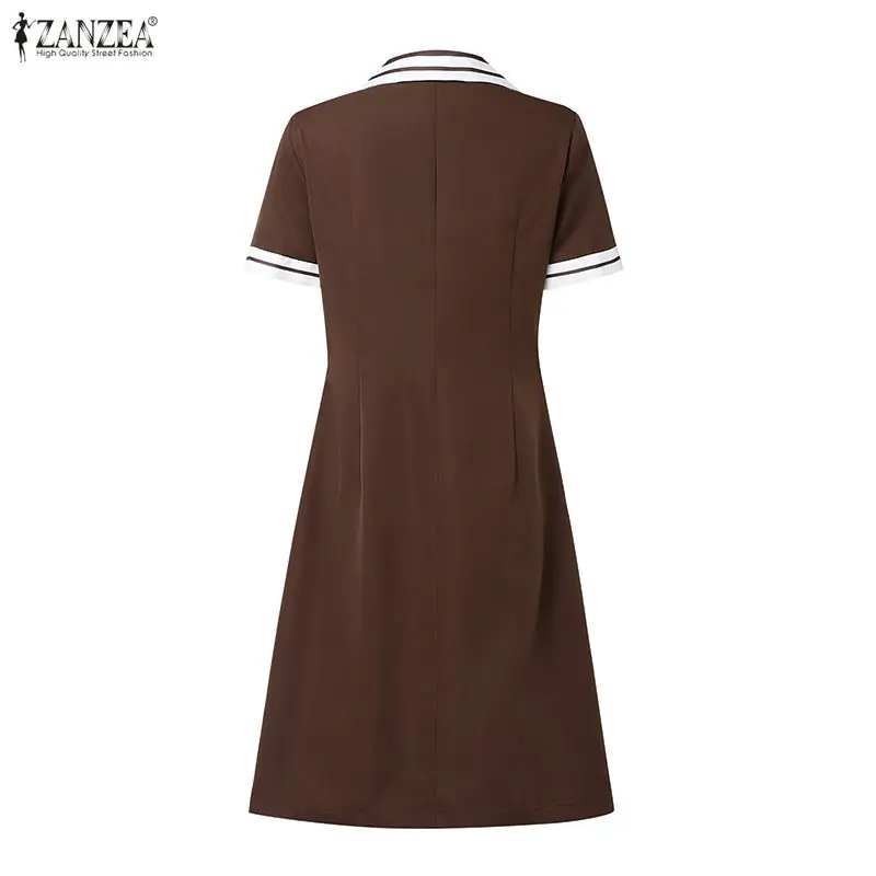 Vestito estivo di moda ZANZEA Donna Manica corta Abiti estivi Risvolto Elegante Patchwork Casual Allentato Camicia al ginocchio Abiti Robe