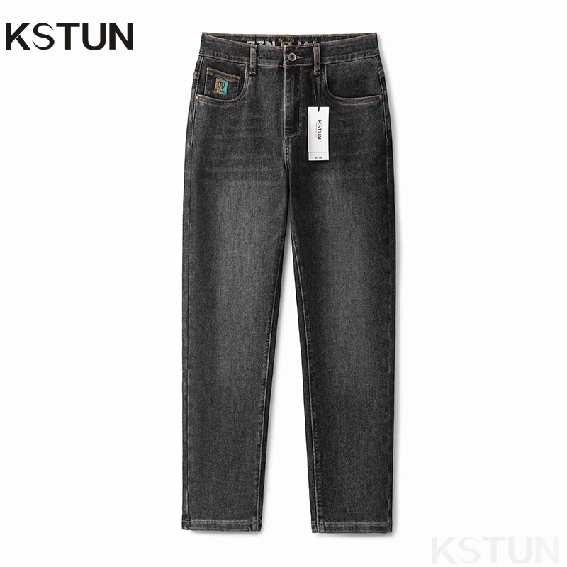 

KSTUN Men's Jeans Black Gray Stretch Slim Straight Regular Fit Men Denim Pants Casaul Trousers Spring And Autumn High Quality