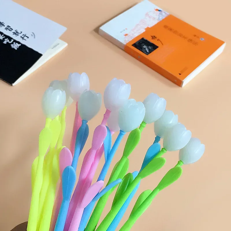 

30PCS Color changing flower Rollerball pen 0.5 black ink pen creative color changing tulip pen stationery under the sun