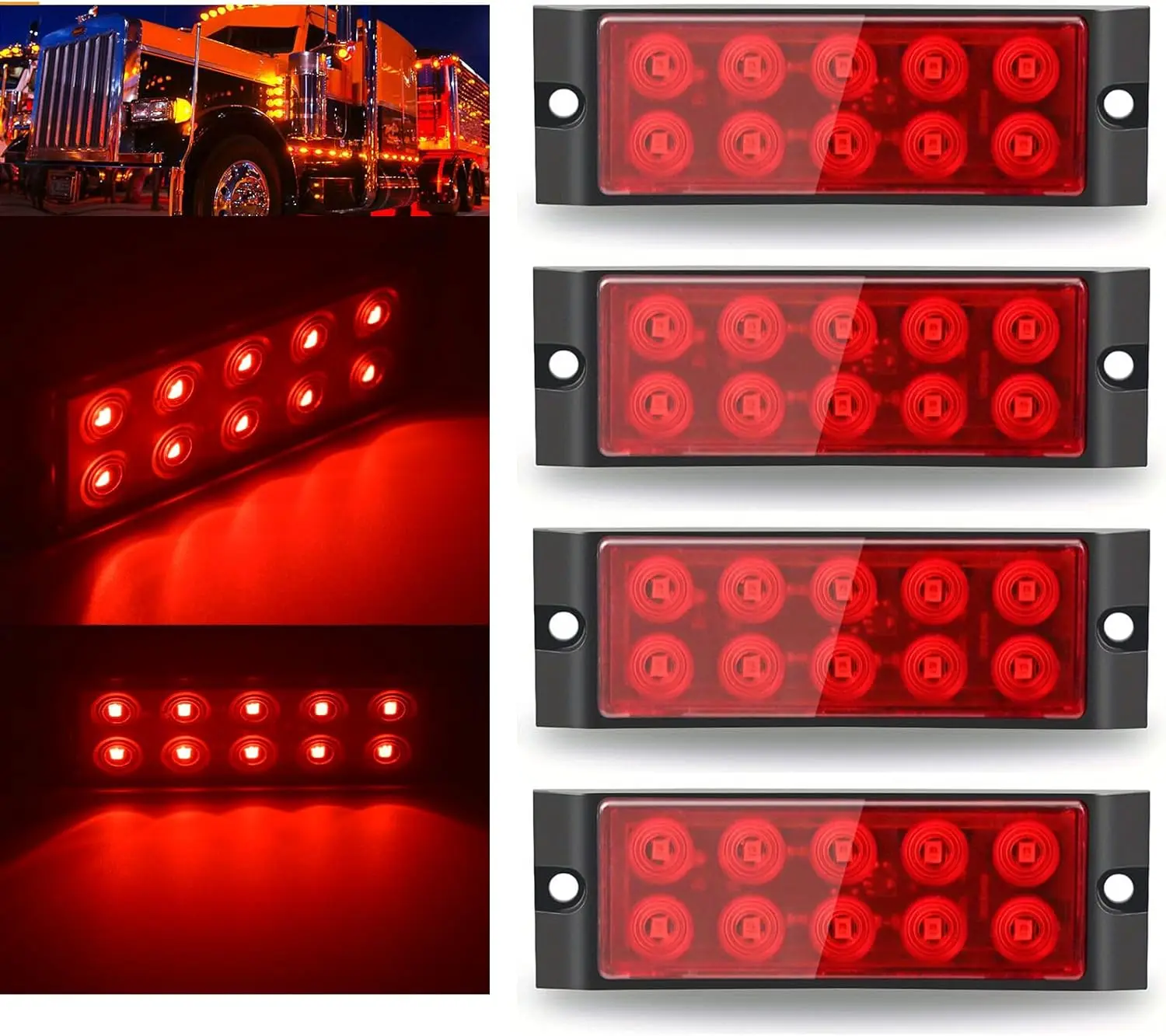 

Комплект из 4 светодиодных габаритных фонарей для прицепа (10 светодиодов) - Ультратонкие боковые габаритные огни для прицепа 100 мм, светодиодные, 12В/24В, водонепроницаемые, боковые позиционные фонари