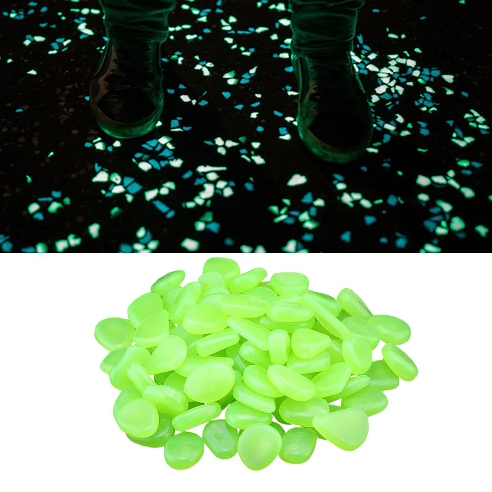 

100pcs Night Glow Pebble Stones Non Toxic Resin Garden Yard Aquarium Decoration Absorb Sunlight Emit Light Dark Green Durable