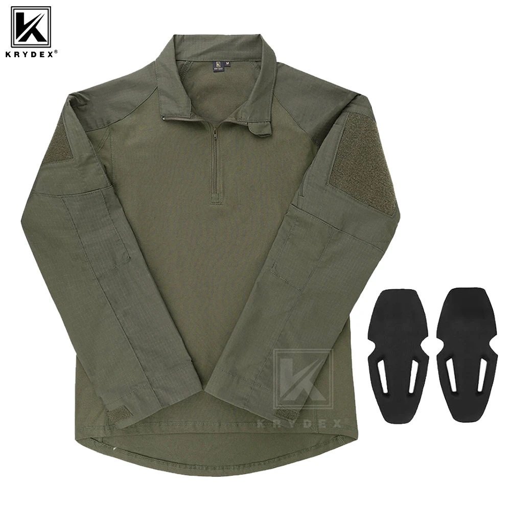 KRYDEX-Camiseta de combate táctica G4, camisa de manga larga de asalto rápido Ripstop para hombre con coderas, ropa de caza