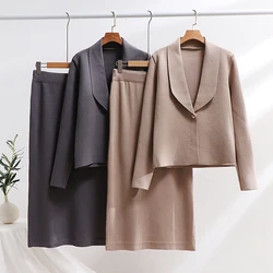 Elegant Blazer Dress Set Women Blazer and Skirt Formal Officewear Women Sets Autumn Winter Knitted Two Piece Set For Women 2024