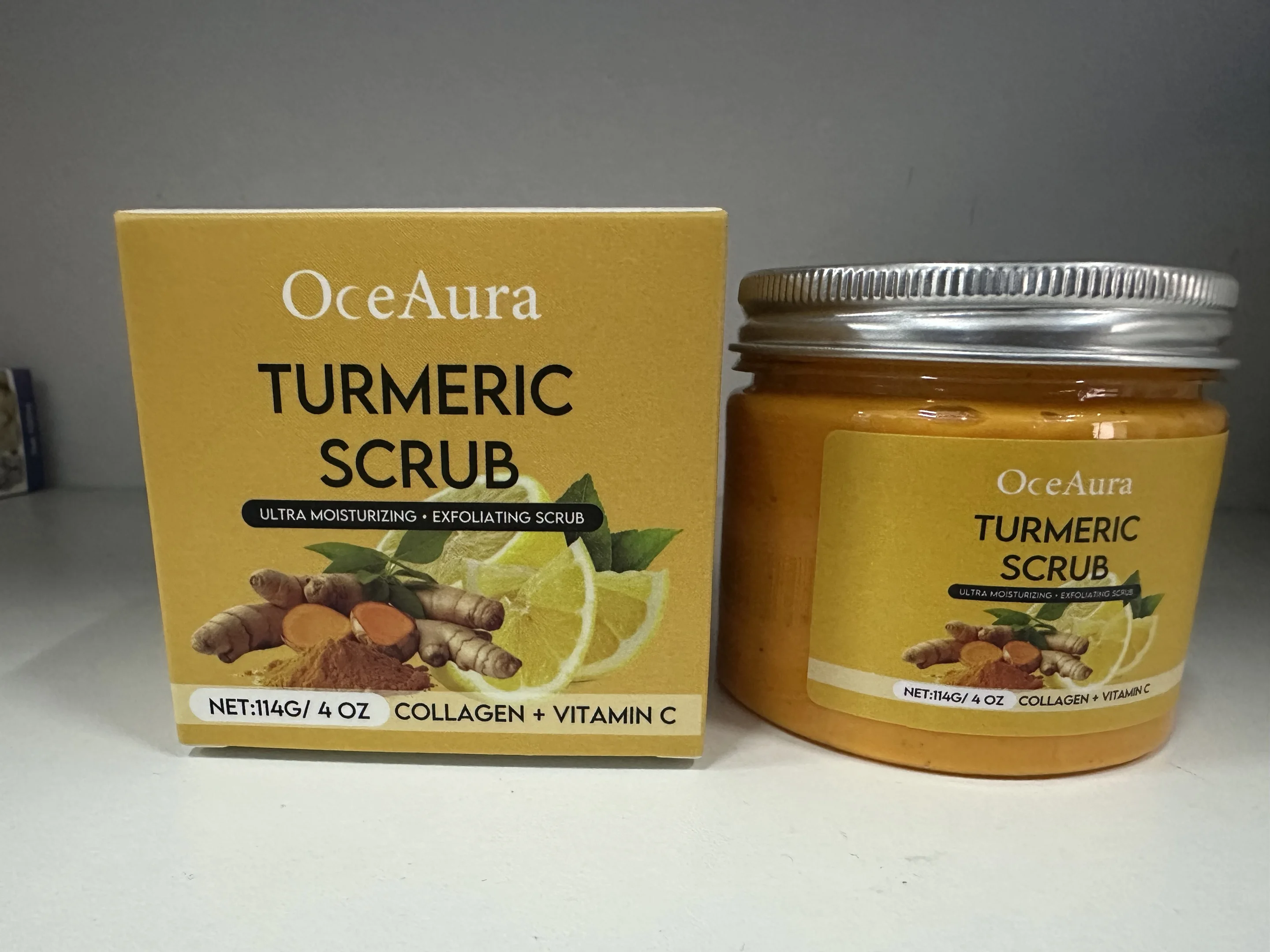 مقشر الكركم - مقشر فائق الترطيب وتقشير الوجه والجسم بالكولاجين + فيتامين C - 120 جرام