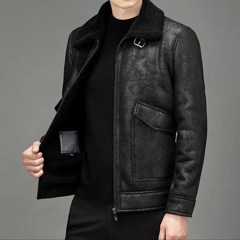 Fall/winter men\'s suede jacket plus velvet Man lapel thickened warmth fashion boutique faux leather outer/large size men PU coat