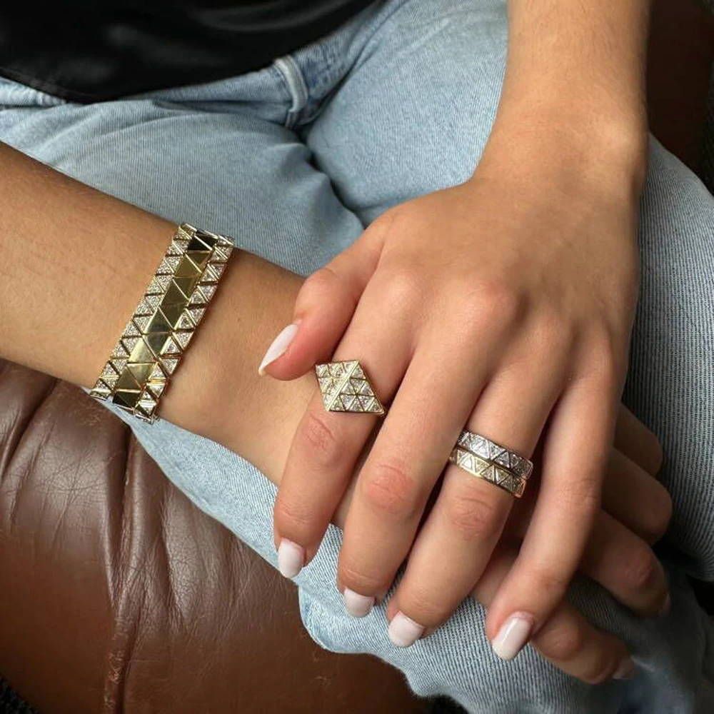 

2025 NEW High Quality Hot Sales Fashion Stackable Bracelet Micro Paved Bling Cubic Zirconia for Women Geometric Triangle Jewelry