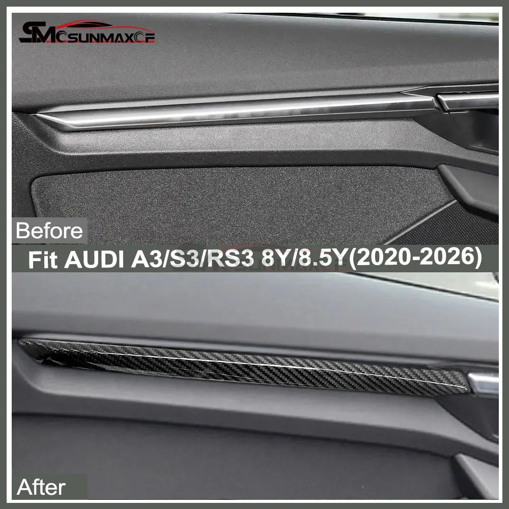 For Audi A3 S3 RS3 8Y 8.5Y 2020-2026 Real Carbon Fiber Door Panel Trim Strips Car Interior Door Decor Cover Sticker Accessories