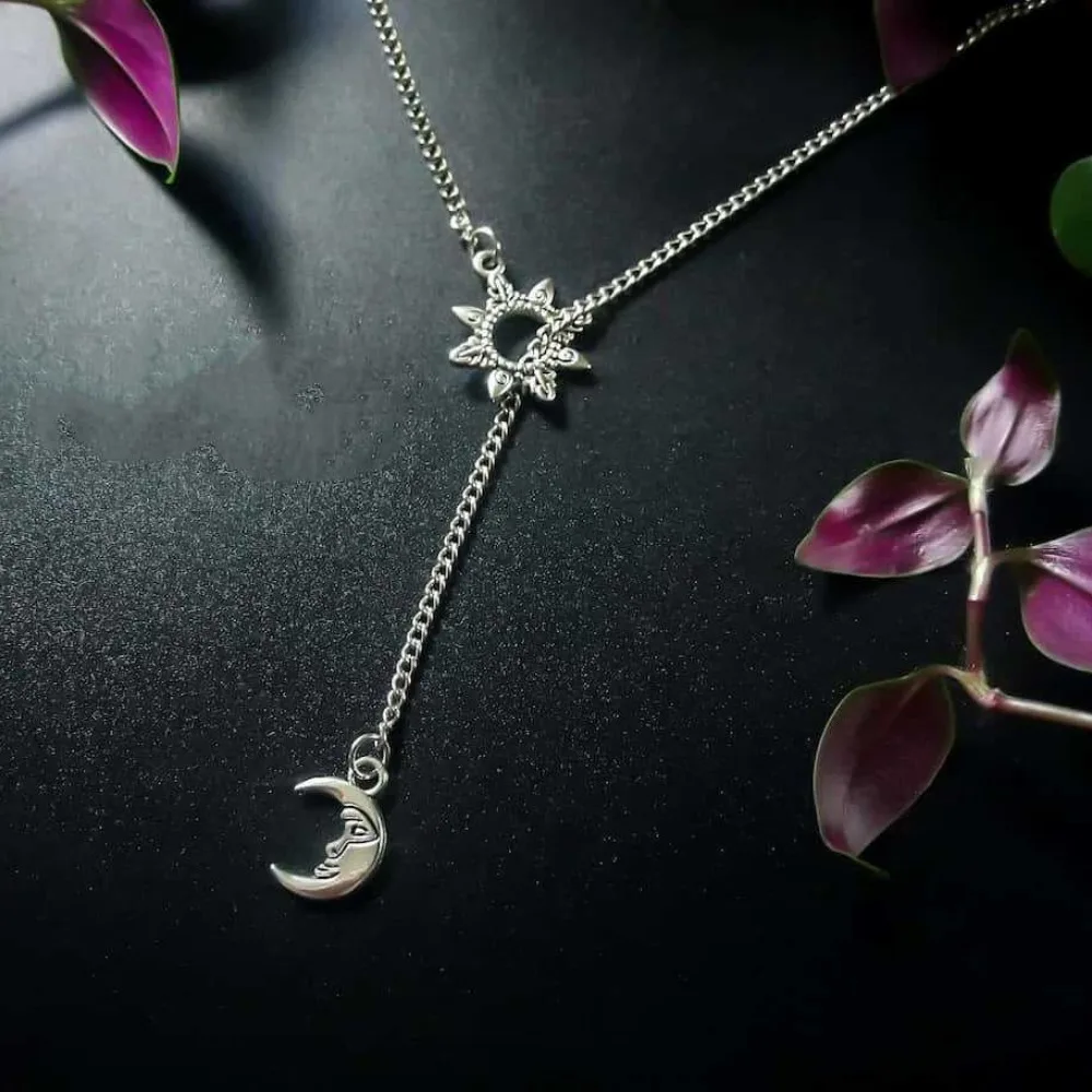 Bohemian Abstract Classic Sun Moon Tassel Stainless Steel Y-type Pendant Necklace for Women Beach Vacation Daily Jewelry Gifts
