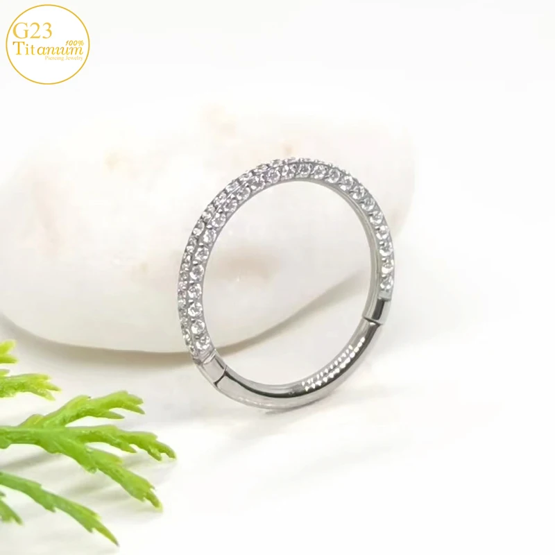 On Three Sides Zircon Clicker Earrings F136 Titanium Septum Piercing Nose Rings Ear Cartilage Tragus Helix Piercing Body Jewelry