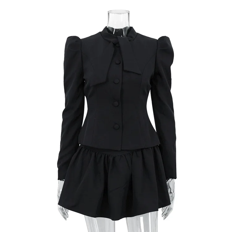 

YYAHAHAS 2pcs Bow Tie Blazer Set Women 2025 Fall Elegant Long Sleeve Jacket & Mini Skirt Suit Business Casual Formal Outfit