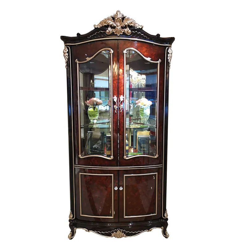 

European high-end solid wood wine cabinet French Lafite red piano paint double single door wine cabinet