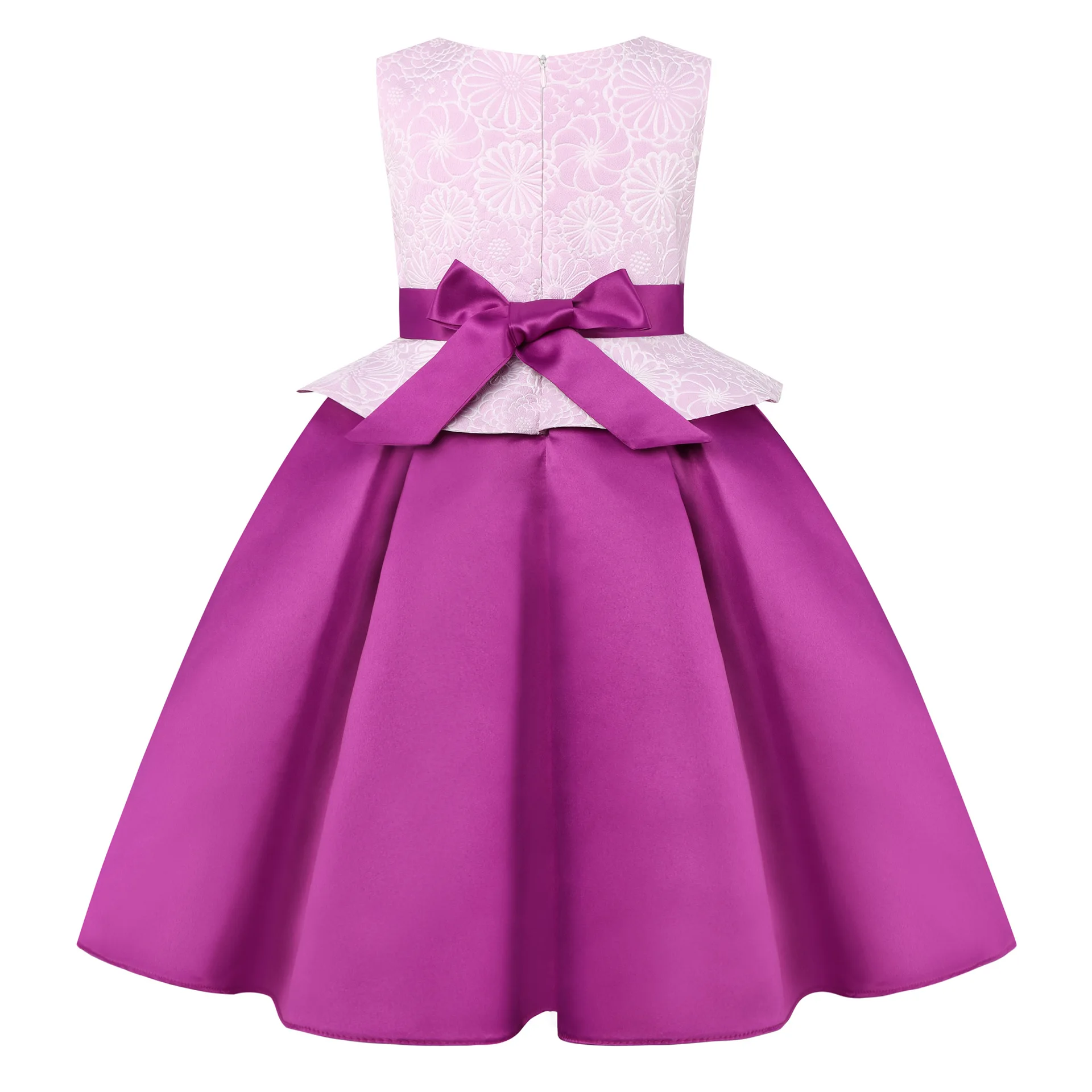 New Girl Princess Dress Cute Bow Satin Baby Girl One-Piece Dress Floral Children's Clothing Kid's Costume For Yong Birthday 6 8