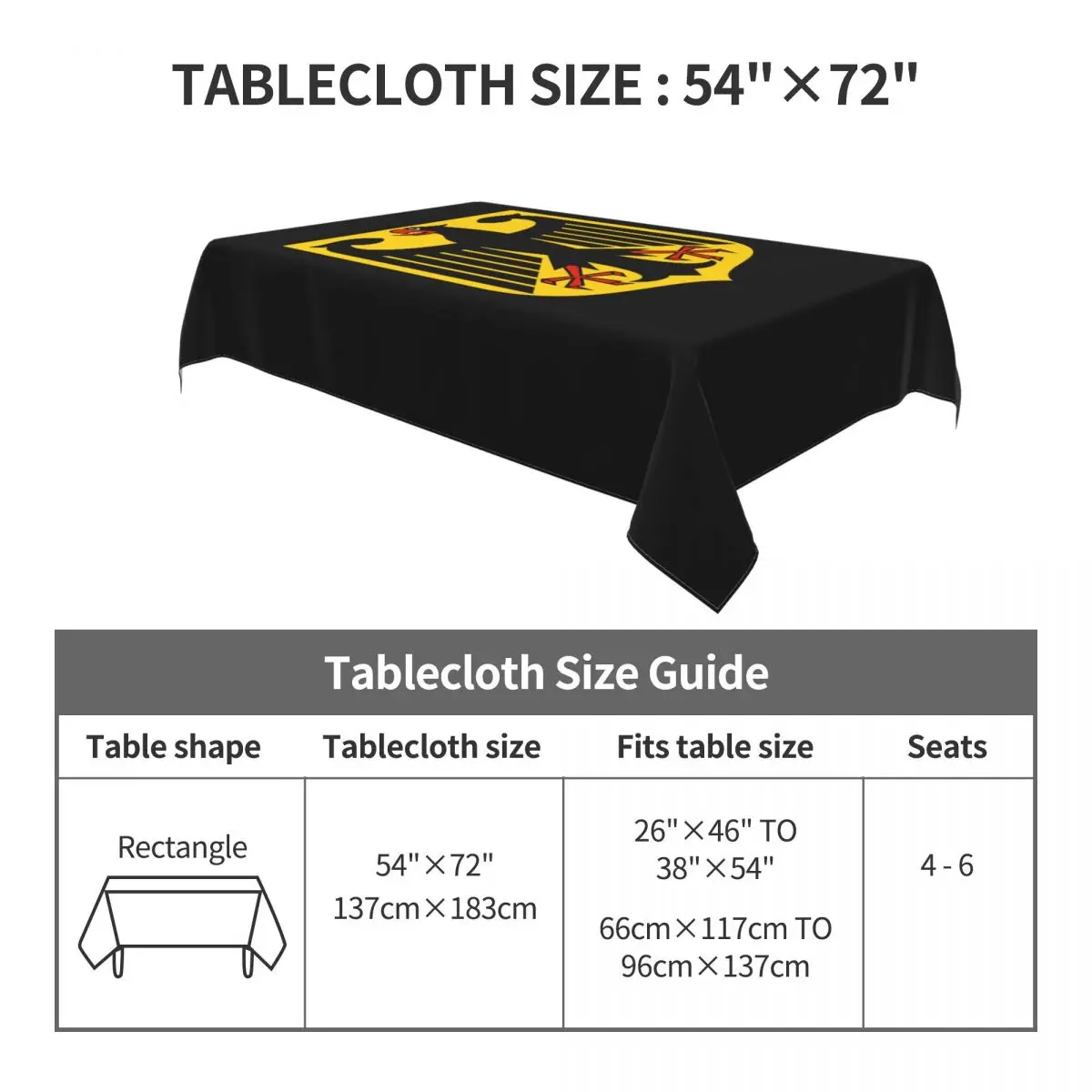 Coat Of Arms Of Germany Tablecloth Rectangular Fitted Waterproof German Flag Eagle Table Cover Cloth for Party