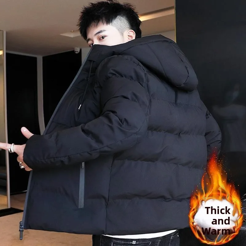 

Мужская зимняя одежда Jaet Thiened Cotton Puffer Bread Sle, теплая свободная корейская модная зимняя одежда, длина без капюшона