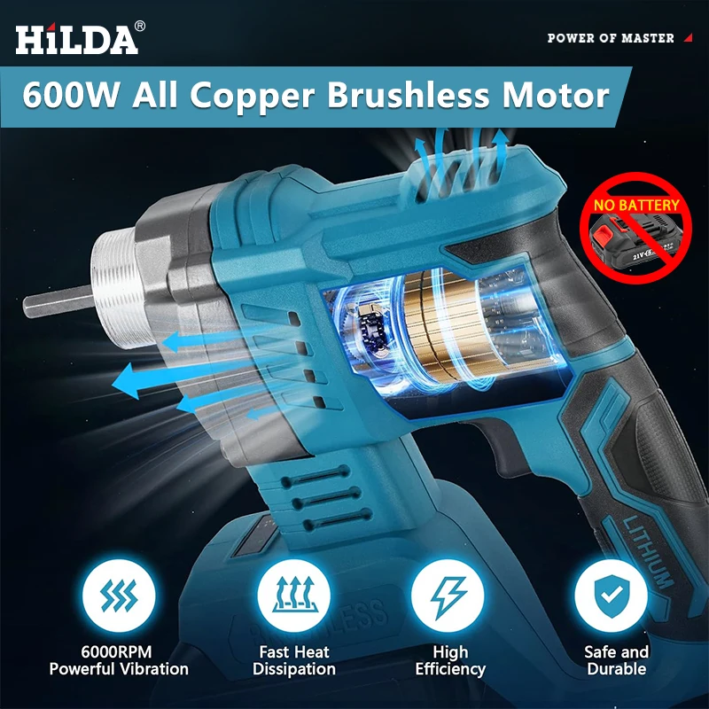 HILDA Cordless Elettrico Calcestruzzo Vibrato Ad Alta Potenza Miscelazione Strumento di Potere Elettrico Compattatore di Calcestruzzo Per Makita 21v Batteria
