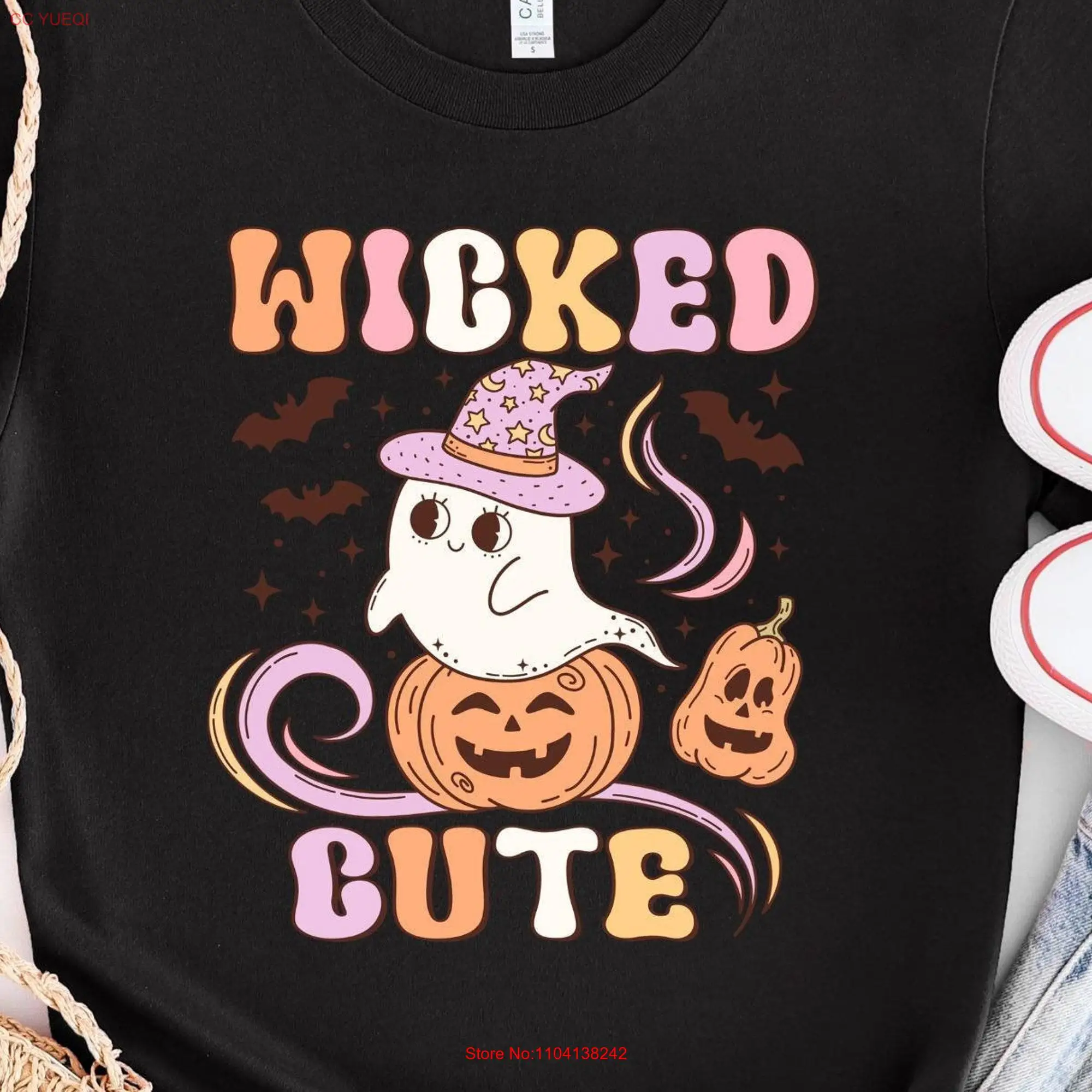 Wicked Cute GhosT T Shirt Retro Halloween for Her Mom long or short sleeves