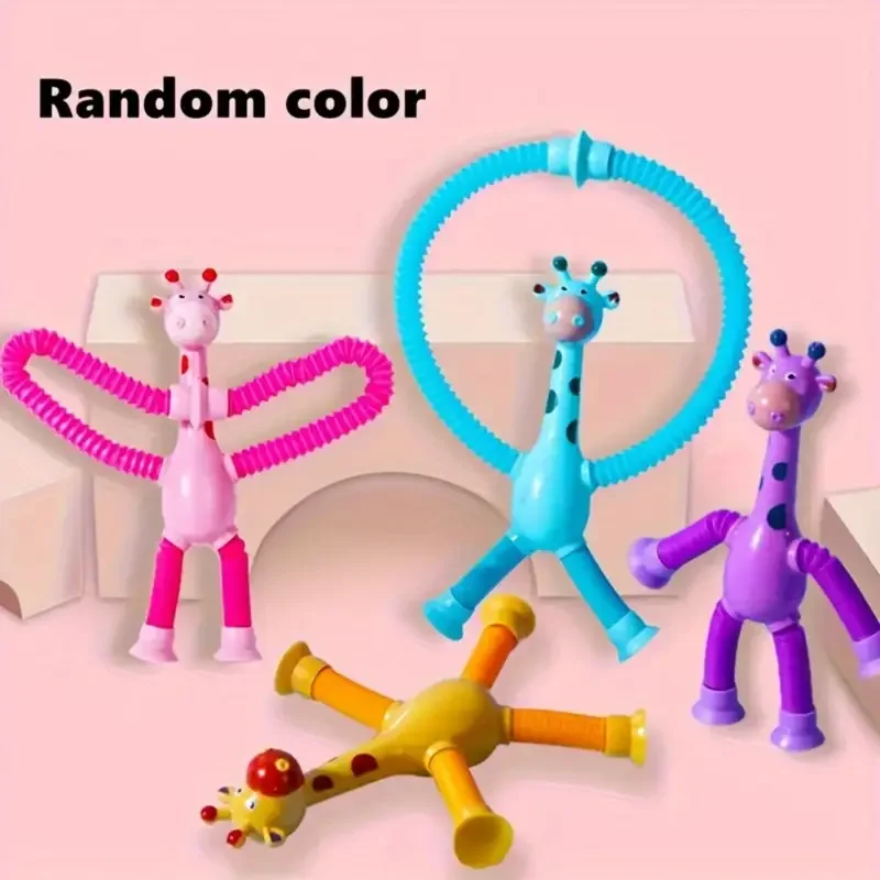 

4PCS Giraffe Luminous Kidsren's Creative Toys Telescopic Tube Flash Decompression Cartoon Toy Telescopic Suction Cup