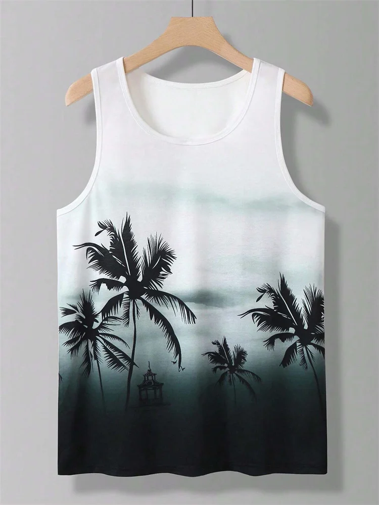 New Summer Men\'s Casual Top 3D Simple Printed T-Shirt Men\'s Fashion Large Size Sleeveless Pool Top Hawaiian Style Vest Clothing