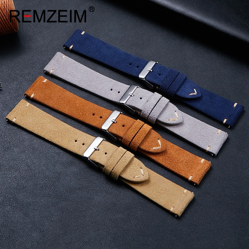 Suede Leather Vintage Watch Straps 18mm 20mm 22mm Men Women Watchbands Quick Release Replacement Wrist Strap