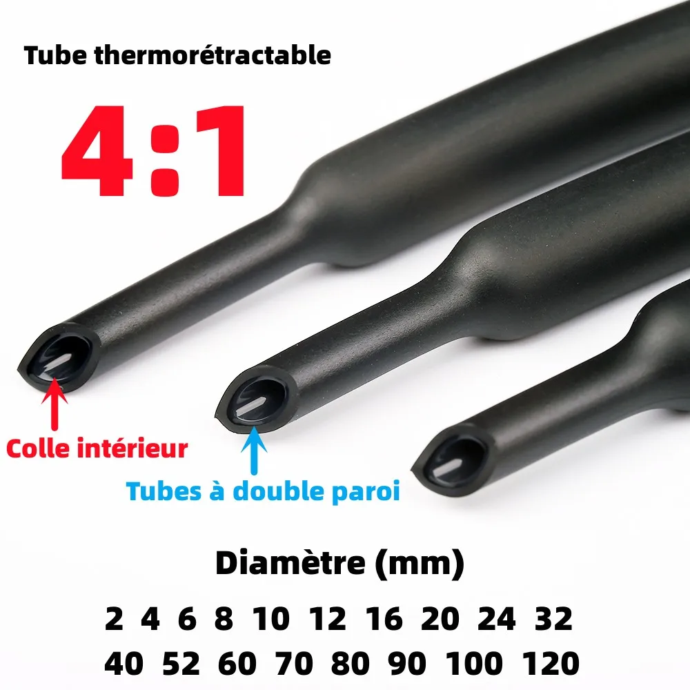 Tube thermorétractable avec colle, 1 mètre, 4:1, tube thermorétractable, tube thermorétractable pour touristes, mur, 2, 4, 8, 16, 24, 40, 52, 120