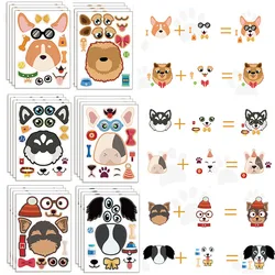 Funny Make A Dog Face Stickers for Kids 6/12/24 Sheets Cute Cartoon Create Your Own Pet Dog DIY Puzzle Stickers Children Gift