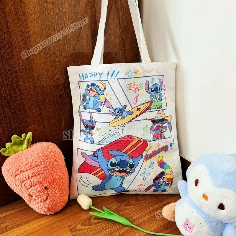 35x40 cm Leuke Stitch Canvas Draagtas voor dames Canvas Handtassen Anime Lilo en Stitch Grote Capaciteit Winkelen schoudertassen