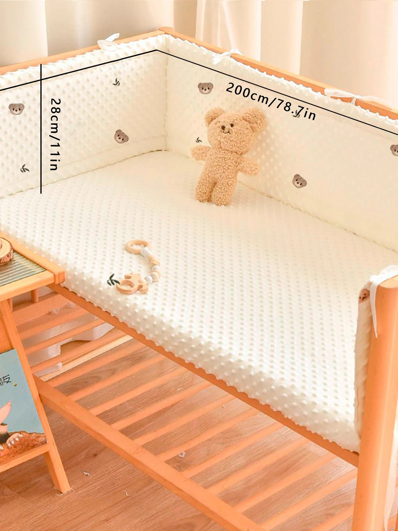 Embroidered Leaf Design Baby Crib Bumper 60/120/200/240cm Multi-Size Newborn Anti-Collision Soft Bed Guard Mattress Protector Cover image 3