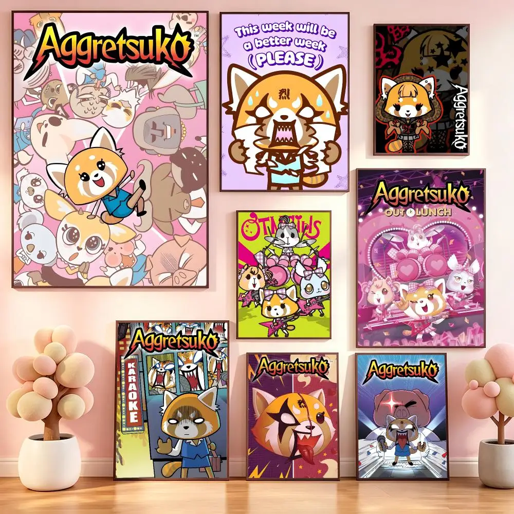 Anime AggretsukoS Poster Kawaii Selbstklebender HD-Wanddruck Niedliche Wohnzimmer Schlafzimmer Ästhetische Dekoration Geschenk