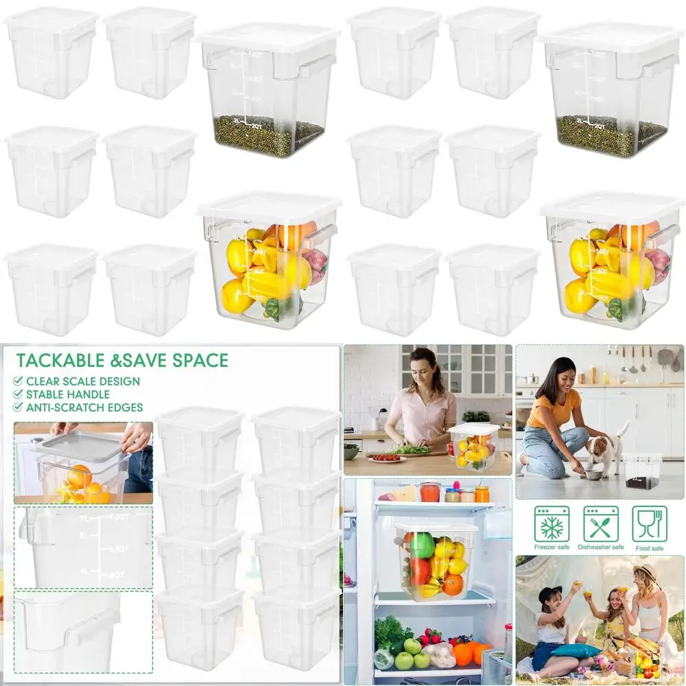 

8 Pack 8-Quart Clear Food Storage Containers with Handles, Lids, and Airtight Seal for Commercial and Home Use (White)
