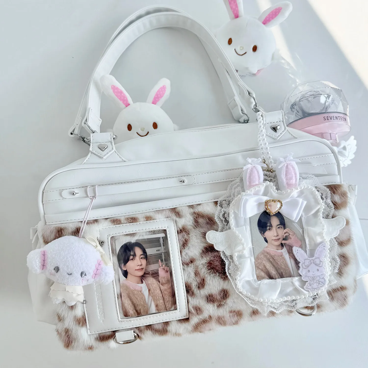 

Japanese Original Leopard Print Splicing Sweet Cool Second-dimensional Comic Exhibition Ltabag Y2k Shoulder Messenger Bag Female